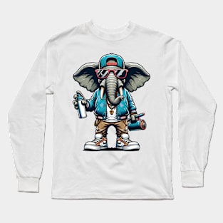 Urban Cool Elephant Graffiti Art Long Sleeve T-Shirt